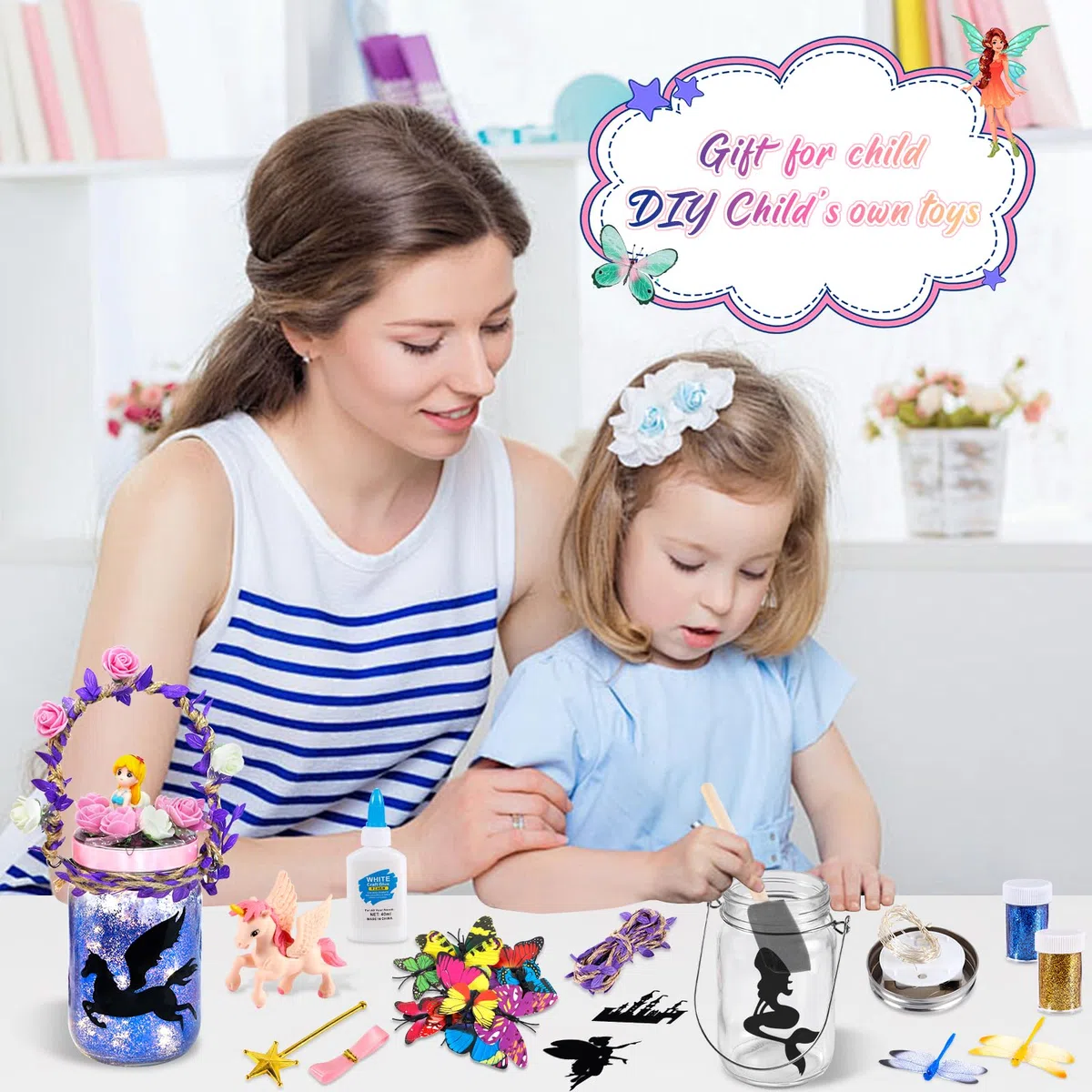 XINGGANG Idee Regalo Ragazza, Kit fai da te Lanterna Fata - Regalo per Bambini 8 9 10 11 12 - Luce Notturna del Barattolo di Vetro con Telecomando - Progetto Artistico Fai-da-te