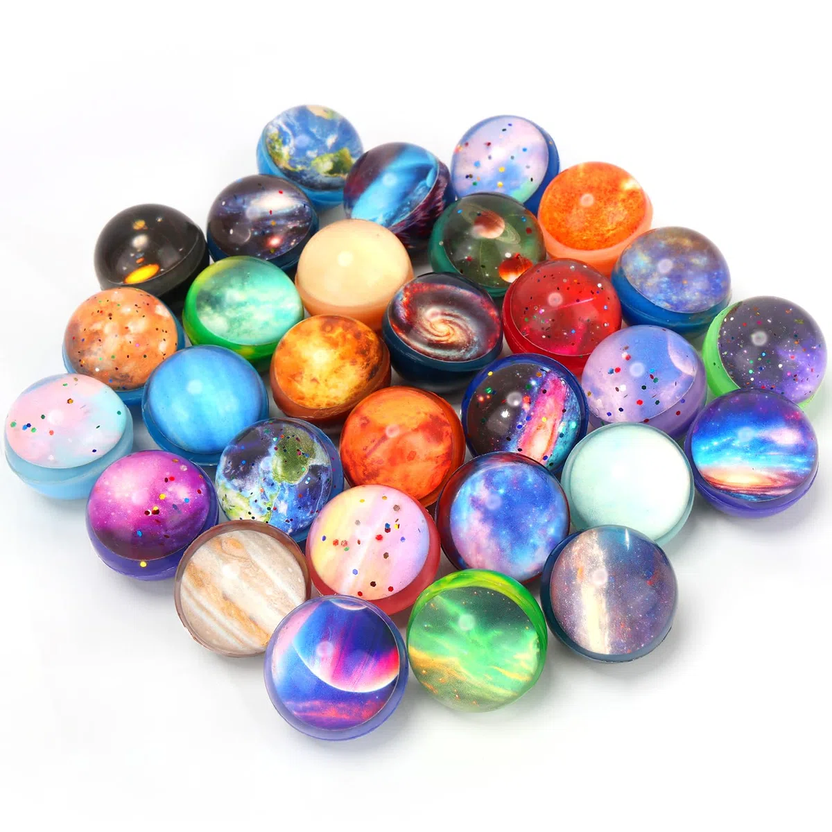 Pllieay 30PCS Galaxy Bouncy Balls, 32mmSpace Bouncy Balls Bulk, Space Party Favors Rubber Balls per bambini, Space Toys per bambini, riempimento della borsa regalo di Natale (30 stili)