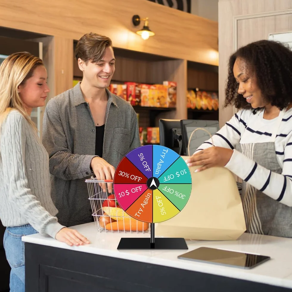Mineup Ruota della fortuna, Ruota Dei Premi Che Gira, Ruota della roulette colorata, Color Roulette Wheel Stand con Pennarello e Cancellino, 8 slot, Tabletop Prize Wheel per fiere, carnevali, festival