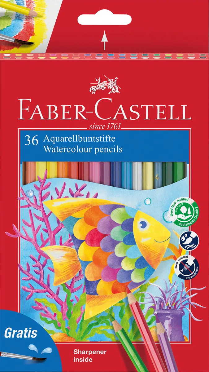 Faber-Castell 114437 - Set di matite colorate Classic Colour, matite acquerellabili, 36 pezzi, a prova di rottura, pennello incluso