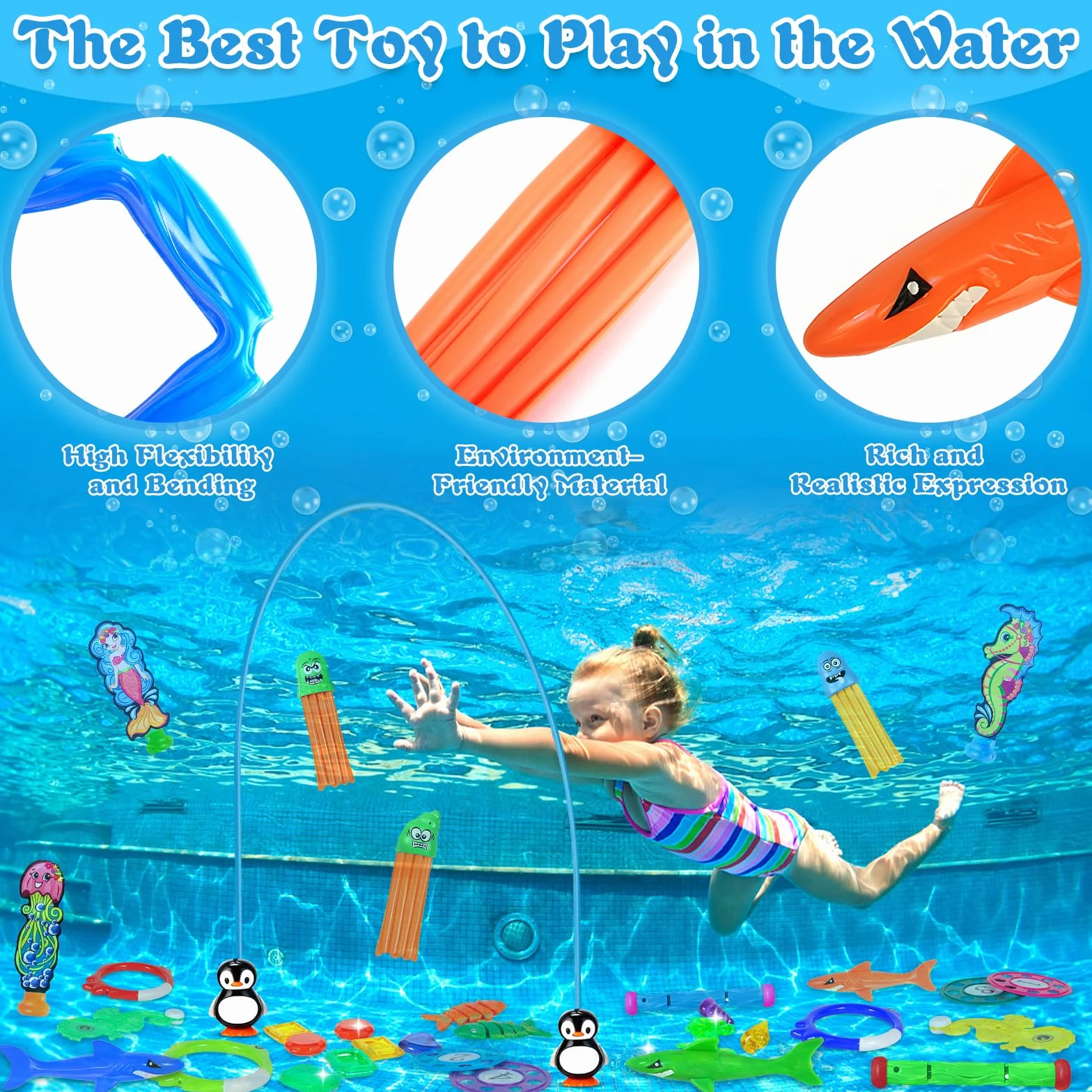 ZLPBAO 45 Pezzi Giocattoli da Immersione, Giochi Acqua Bambini Set da Immersione subacquee Giochi d'affondamento Addestramento Regalo per Bambini con Borsa per Il Trasporto