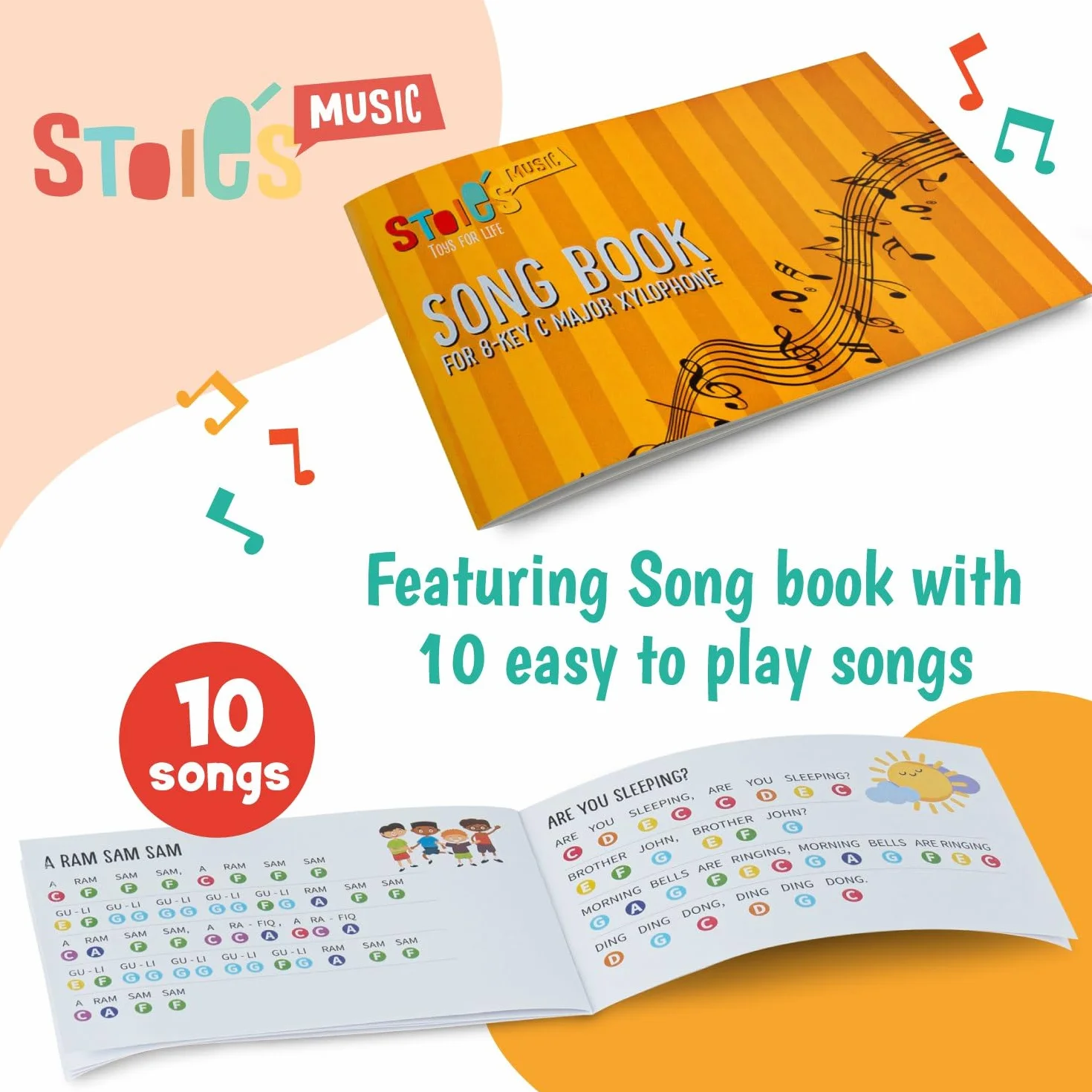 Xilofono in Do maggiore 8 tasti con le bachette in legno, per bambini e adulti, facile da suonare, libro di canzoni incluso