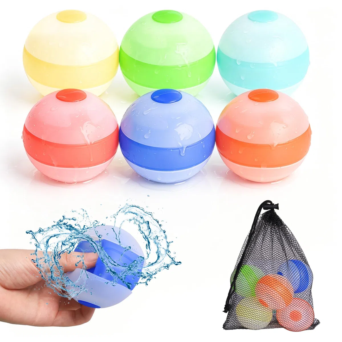 6 palloncini riutilizzabili, a chiusura automatica, per bambini, adulti, palloncini ad acqua, per attività all'aperto, per piscina, feste estive, spiaggia