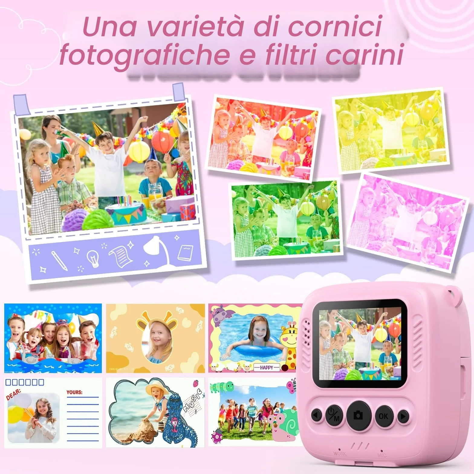 CalineGam Macchina Fotografica Bambini Istantanea, 2.0 Pollici Fotocamera Digitale Bambini con 32GB Scheda e Carta Fotografica, Regali di Natale Compleanno per 4 5 6 7 8 9 10 Ragazze Ragazzi (Rosa)
