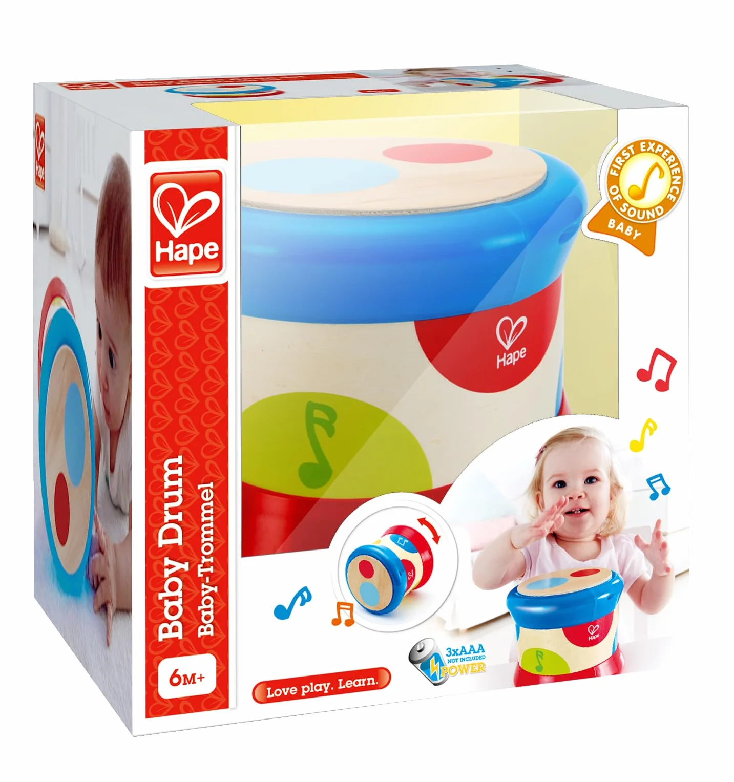 Hape Baby Tamburo | Giocattolo musicale educativo | Con tanti suoni per avvicinarsi alla musica dai 6 mesi