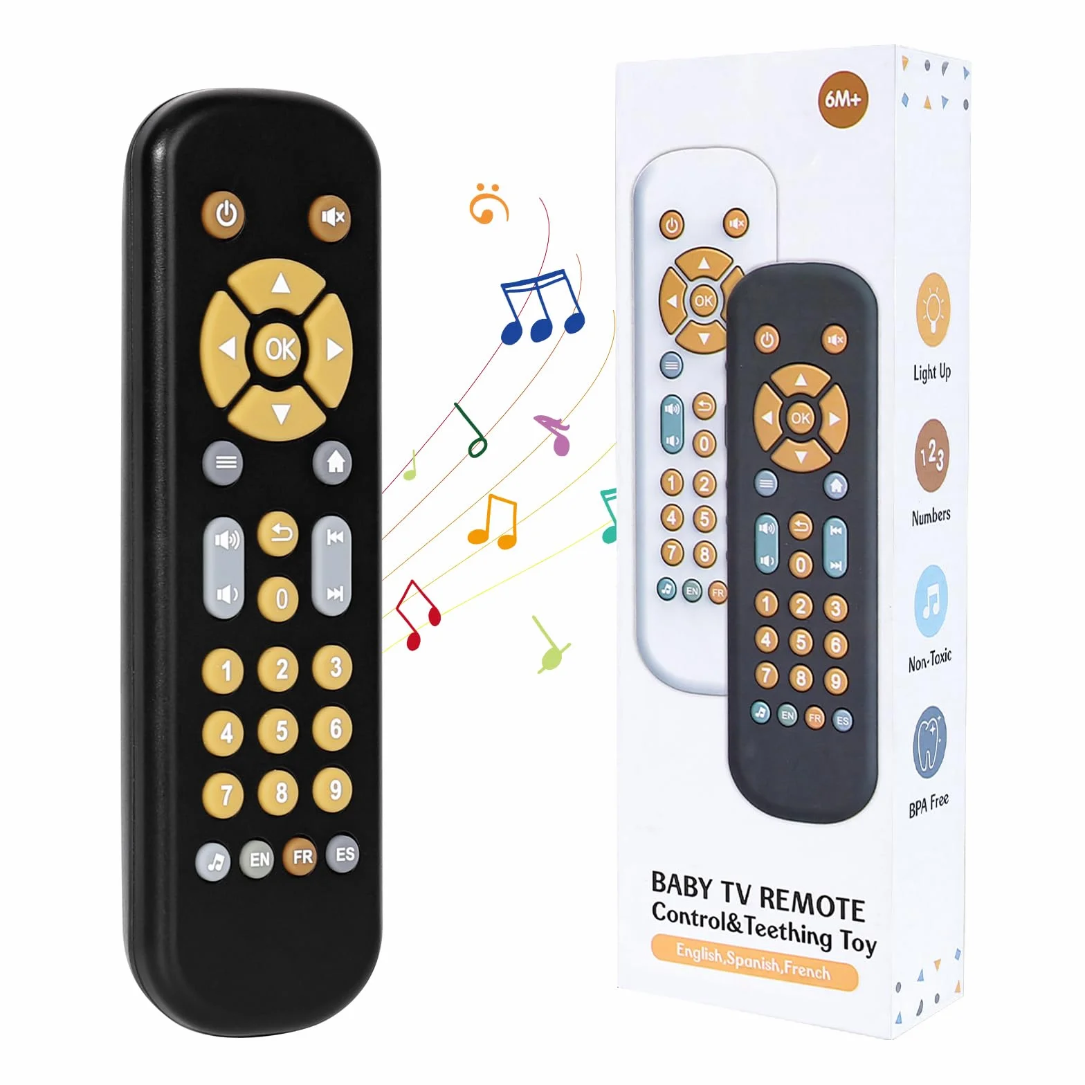 Orzbow Telecomando Bambini Giocattolo, Volume Regolabile Giochi Educativi per Bambini, Gioco Sensoriale per Bambini con Bottoni a Forma Multipla, Ragazzi Ragazze Giocattoli Musicali Regalo per 1 Anni