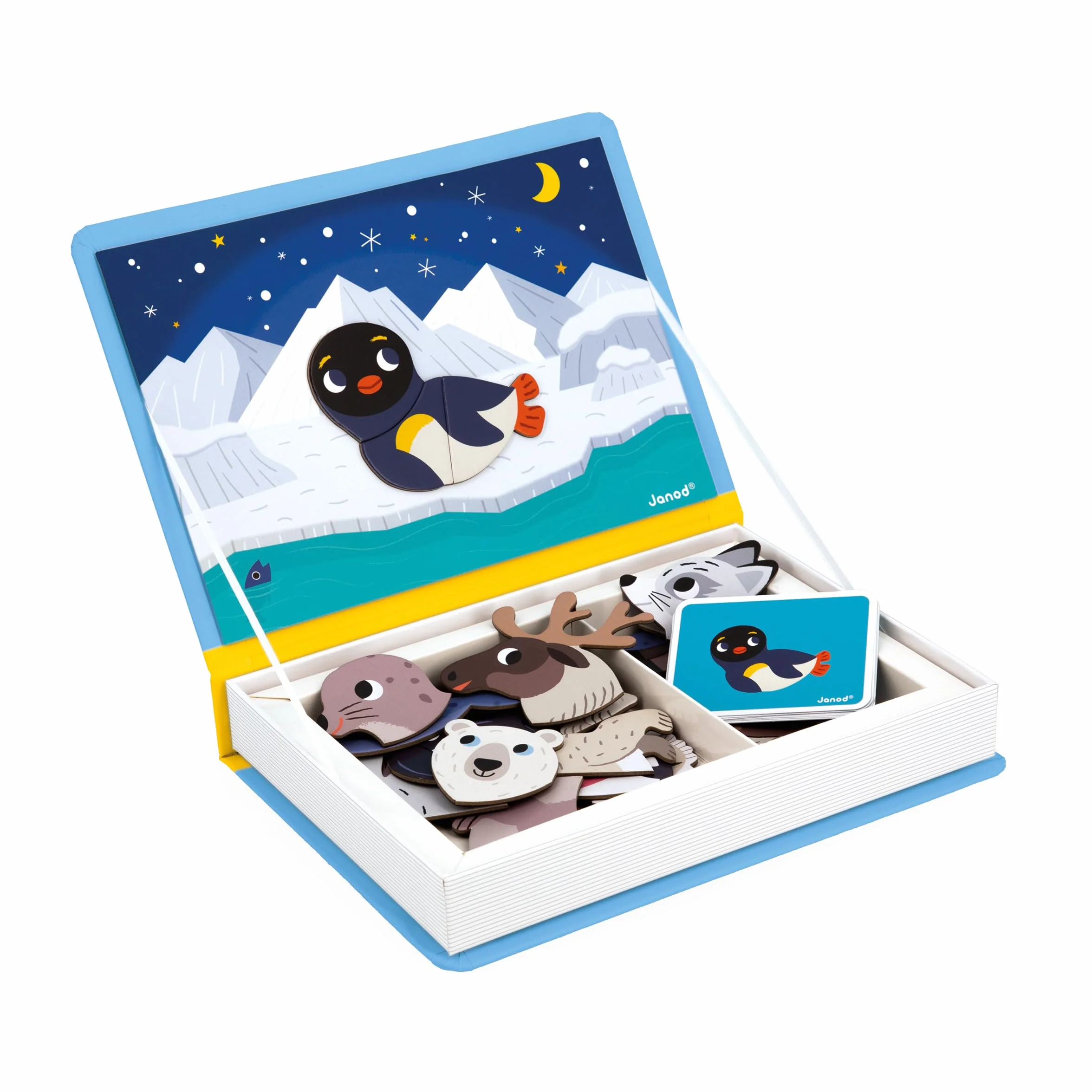 Janod - Magnéti'book Animali Polari - Gioco Educativo Magnetico 30 Calamite + 10 Modelli - Giocattolo per Bambini in Cartone FSC - Sviluppa Le Abilità Fino-Motorie e l'Immaginazione - dai 3 Anni