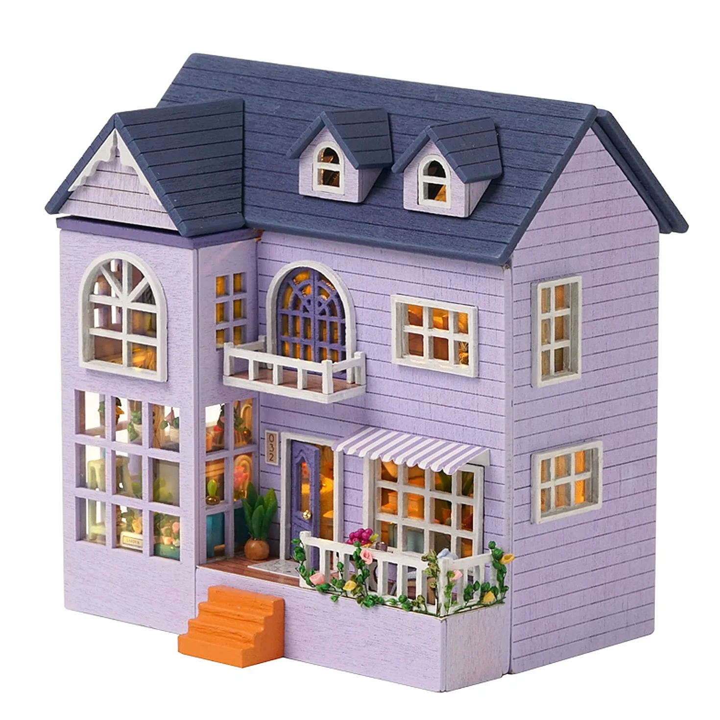 CUTEROOM Miniatura casa delle Bambole con mobili,Fai da Te in Miniatura Casa delle Bambole Kit,Mini 3D Casa in Legno con Luci A LED - Regalo di Compleanno di Natale (Happy House)