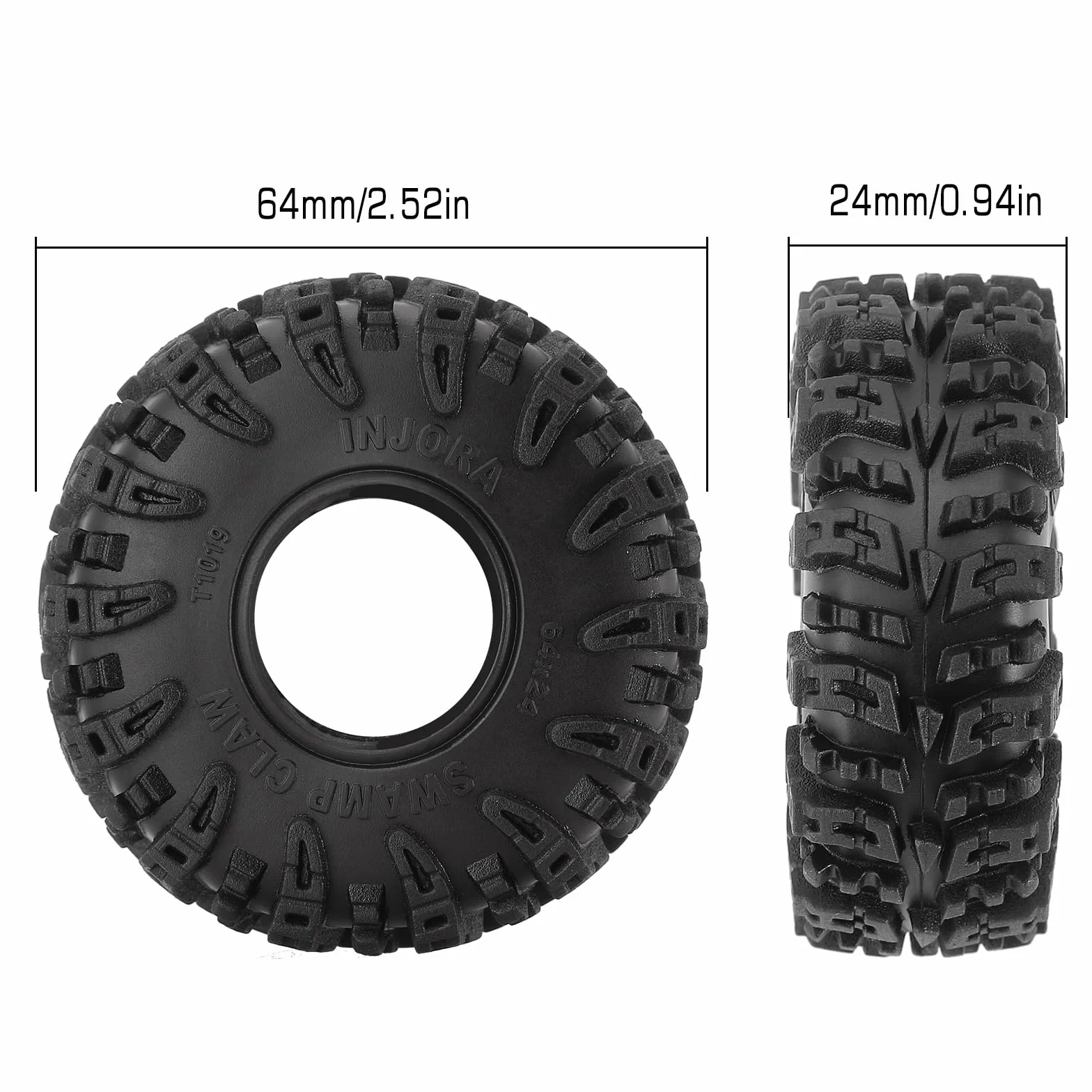 INJORA 1.0 Pneumatici - S5 Swamp Claw Mud Terrain Pneumatici per TRX4M AX24 SCX24 FCX24 1/18 1/24 RC Crawler Auto, 64 * 24mm,T1019