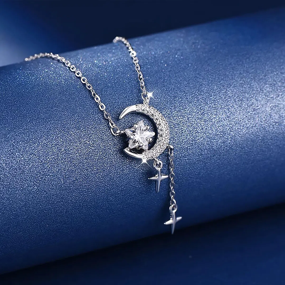 Collana Donna Ciondolo Luna e Stelle Collana in Argento 925 per Donna Bambina Ragazza Pendente Luna Crescente Zirconi Pendente Stella Cristalli Brillantini Gioielli