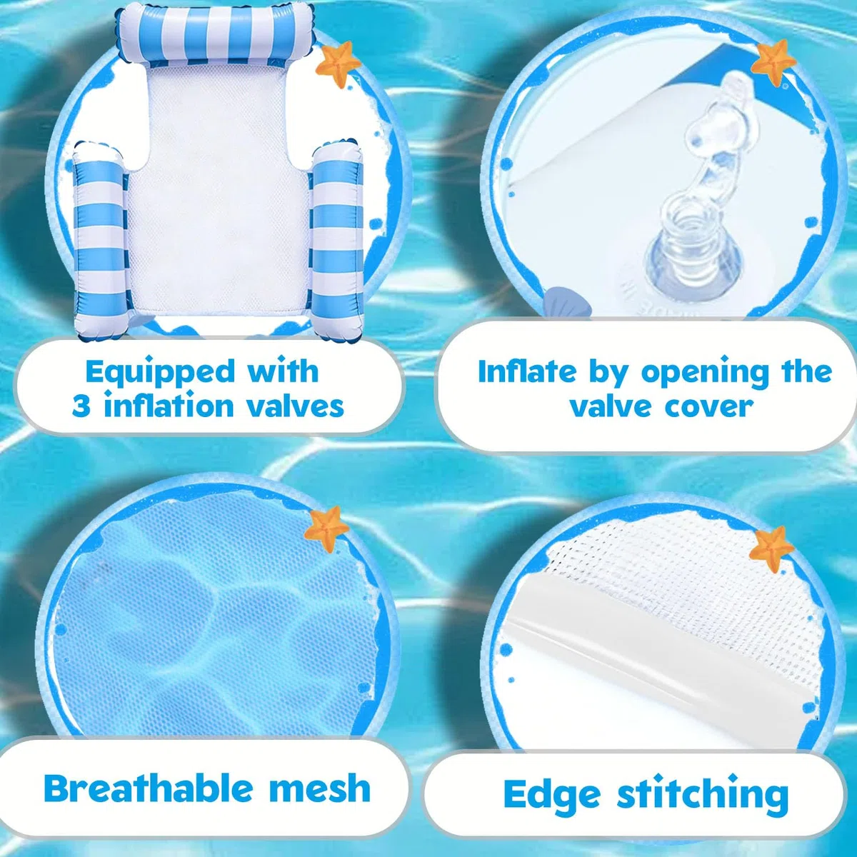 Materassino Mare XL,4 in 1 Amaca Galleggiante,Amaca Gonfiabile da Mare Portatile con 2 Custodia impermeabile per telefono,122 * 112cm per Adulti e Bambini Piscina e Spiaggia