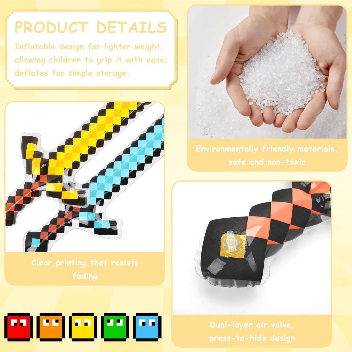 10 Pezzi di Spade Gonfiabili, Spade Pixel Gonfiabili, Giocattoli Spada da Pirata per Bambini, Spada Giocattolo Gonfiabile da 63 cm, per Compleanni, Halloween, Cosplay, Accessori per Feste