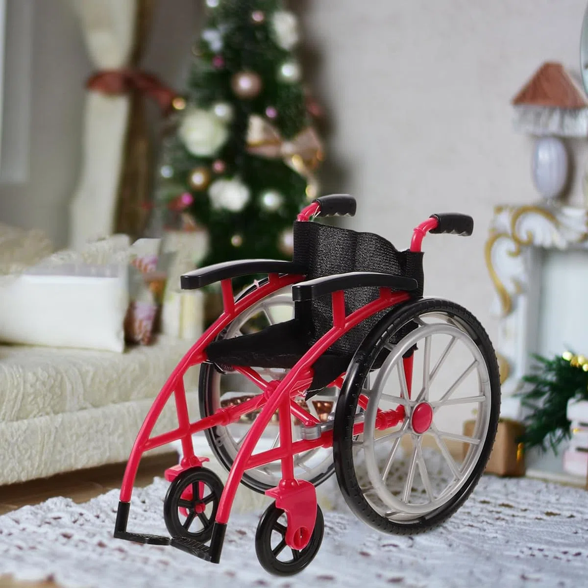 Set di bastoni per Sedia a rotelle in Miniatura per Bambole da 30 cm, Accessorio Rosso Rosa per Esposizione di Giochi per Bambole