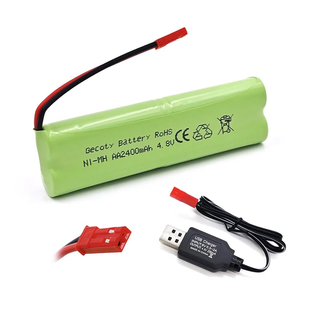 Batteria ricaricabile NI-MH AA da 4,8 V, batteria RC da 2400 mAh con spina JST e cavo di ricarica per giocattoli ad alta velocità, illuminazione, utensili elettrici (JST)