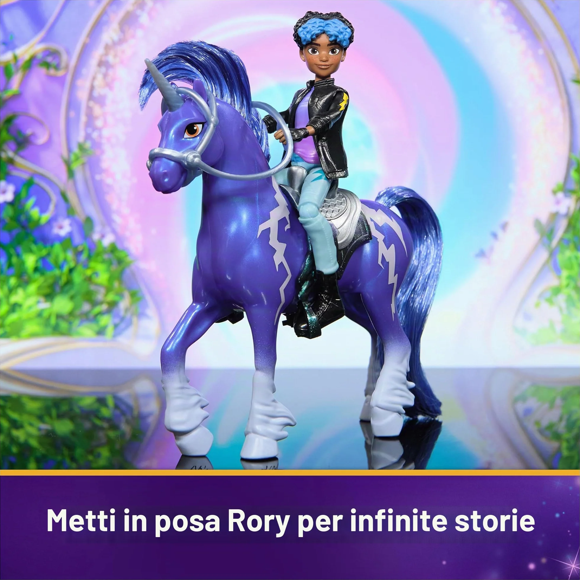 Unicorn Academy Set – Rory e Unicorno Storm con vera criniera e coda e spazzola, circa 12 cm personaggi originali della popolare serie Netflix, per bambini dai 4 anni in su