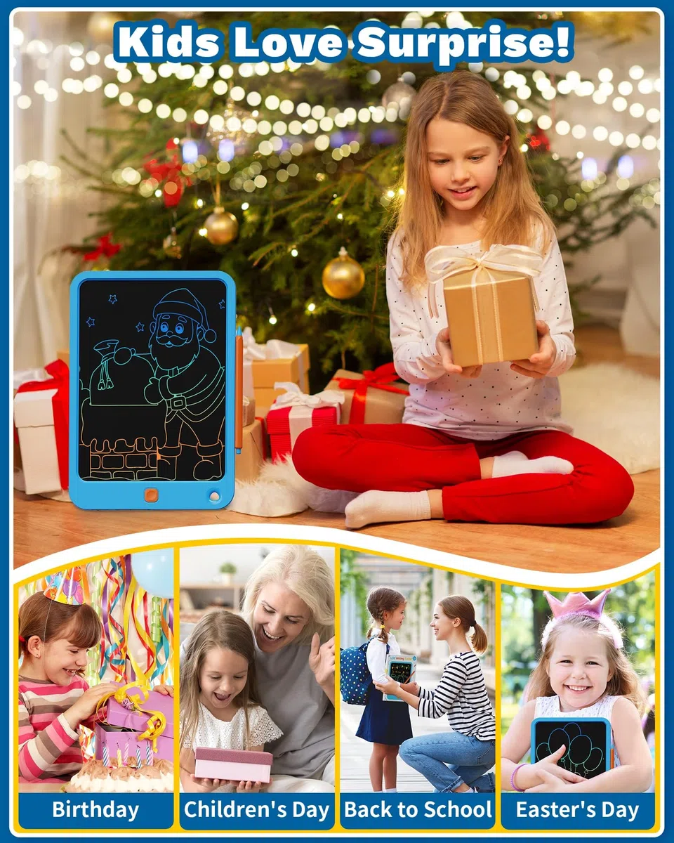 TEKFUN Tavoletta Grafica Bambini 10 Pollici, Lavagnetta Cancellabile Bambini Lavagnetta Magnetica, Bambin Giocattolo Giochi Regalo di Compleanno Bambina Bambino 2 3 4 5 6 + Anni (Blu)