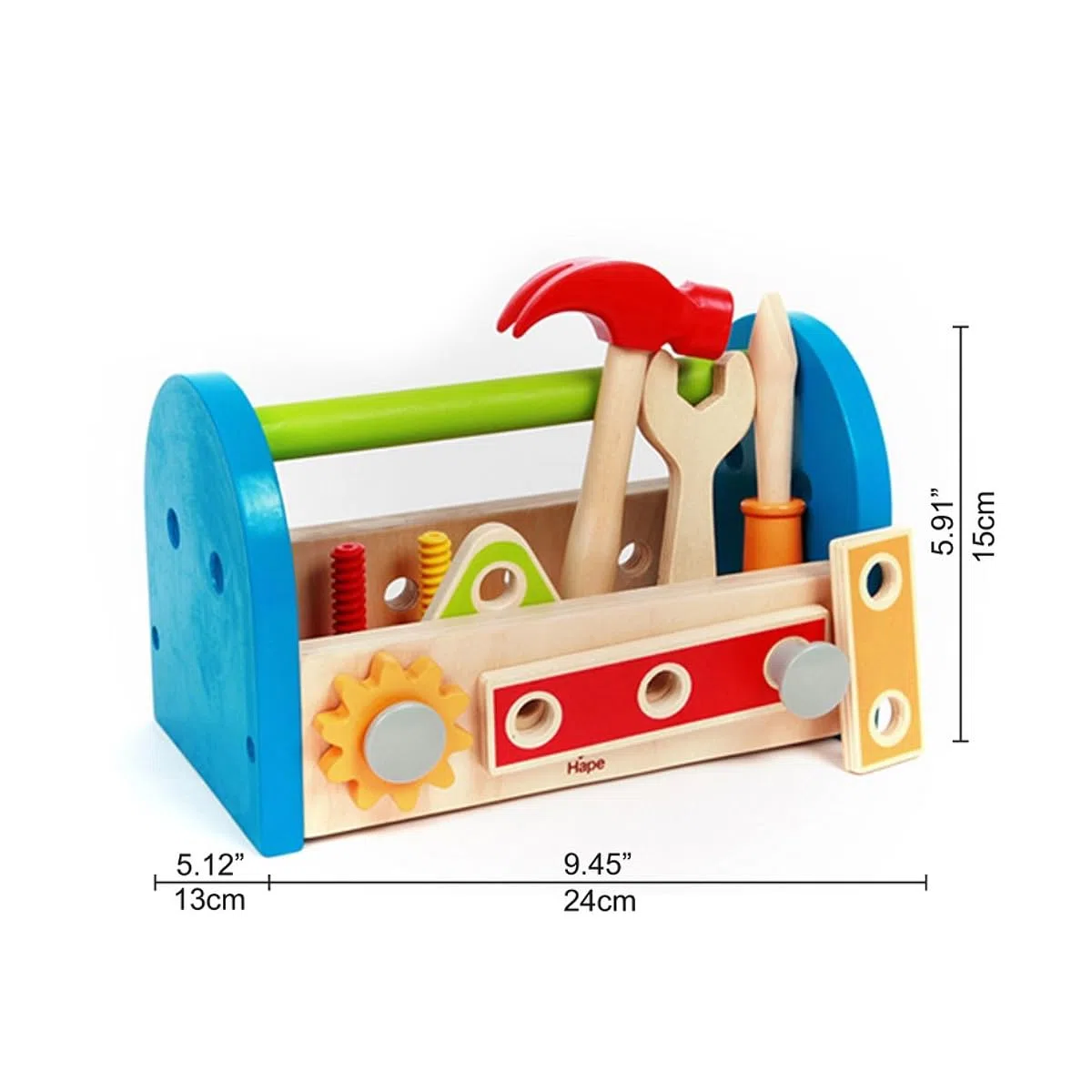 Hape Cassetta degli Attrezzi | In legno, con maniglia e utensili realistici | Giocattolo per bambini dai 3 anni