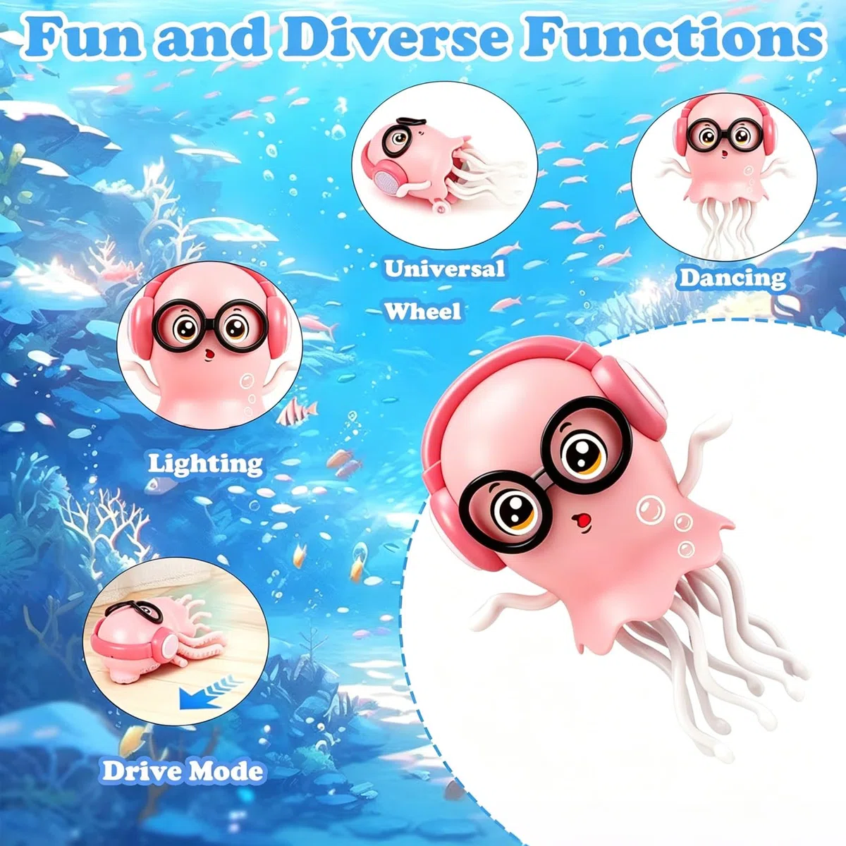 HUIZHOU Polpo Danzante Interattivo 3D con Musica e Luci LED Colorate, Movimento Intelligente, Giocattolo Educativo per Bambini 3+ Anni, Natale e Compleanno (Rosso)