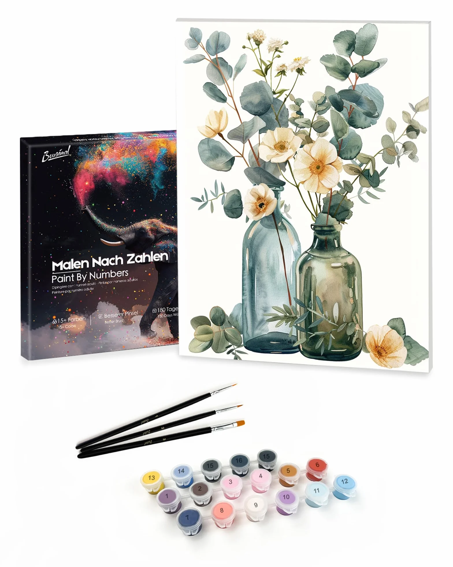 Bougimal Dipingere con i Numeri Adulti Paesaggi, Kit per dipingere con i Numeri con pennelli e pigmento Acrilico Regalo, Fiori 1, Con Telaio 28 * 35 cm