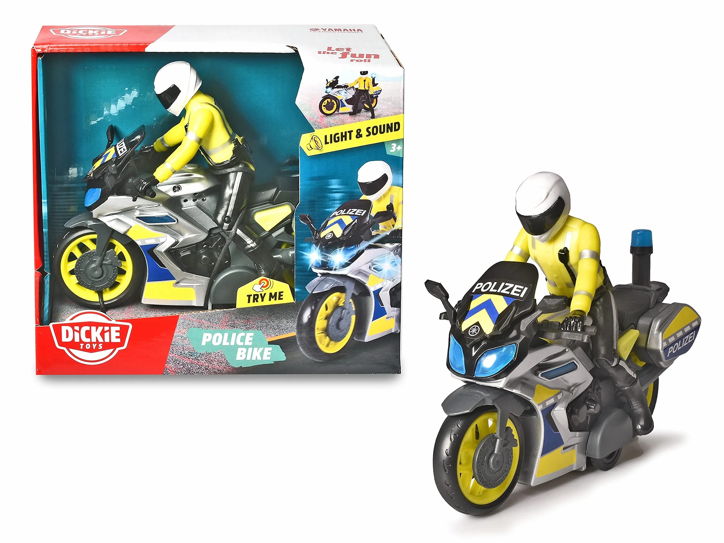 Dickie Go Real Police Moto a Frizione 17 cm, Luci & Suoni, con Personaggio Removibile e Snodato, + 3 Anni, 203729019