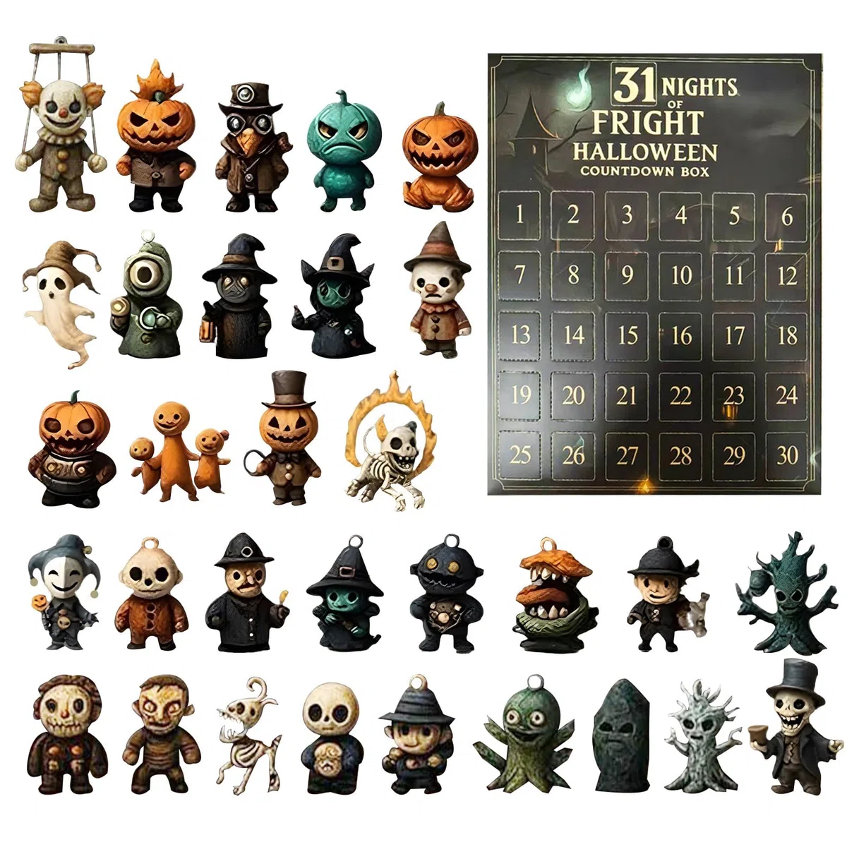31 Notti Di Paura - Confezione Regalo Con Figurine Per Il Conto Alla Rovescia Di Halloween, Calendario Di Halloween 2025, Bambole Spaventose Da Collezione, Ciondoli Da Appendere, Mini Decorazioni, Fes