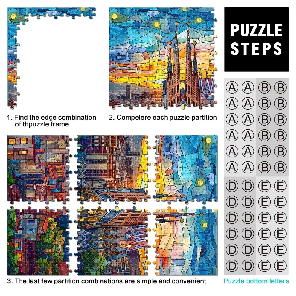 Puzzle 1000 pezzi per adolescenti Mosaico del tramonto di Barcellona Difficile Duro con pezzi completamente interconnessi di forma casuale 38x26cm