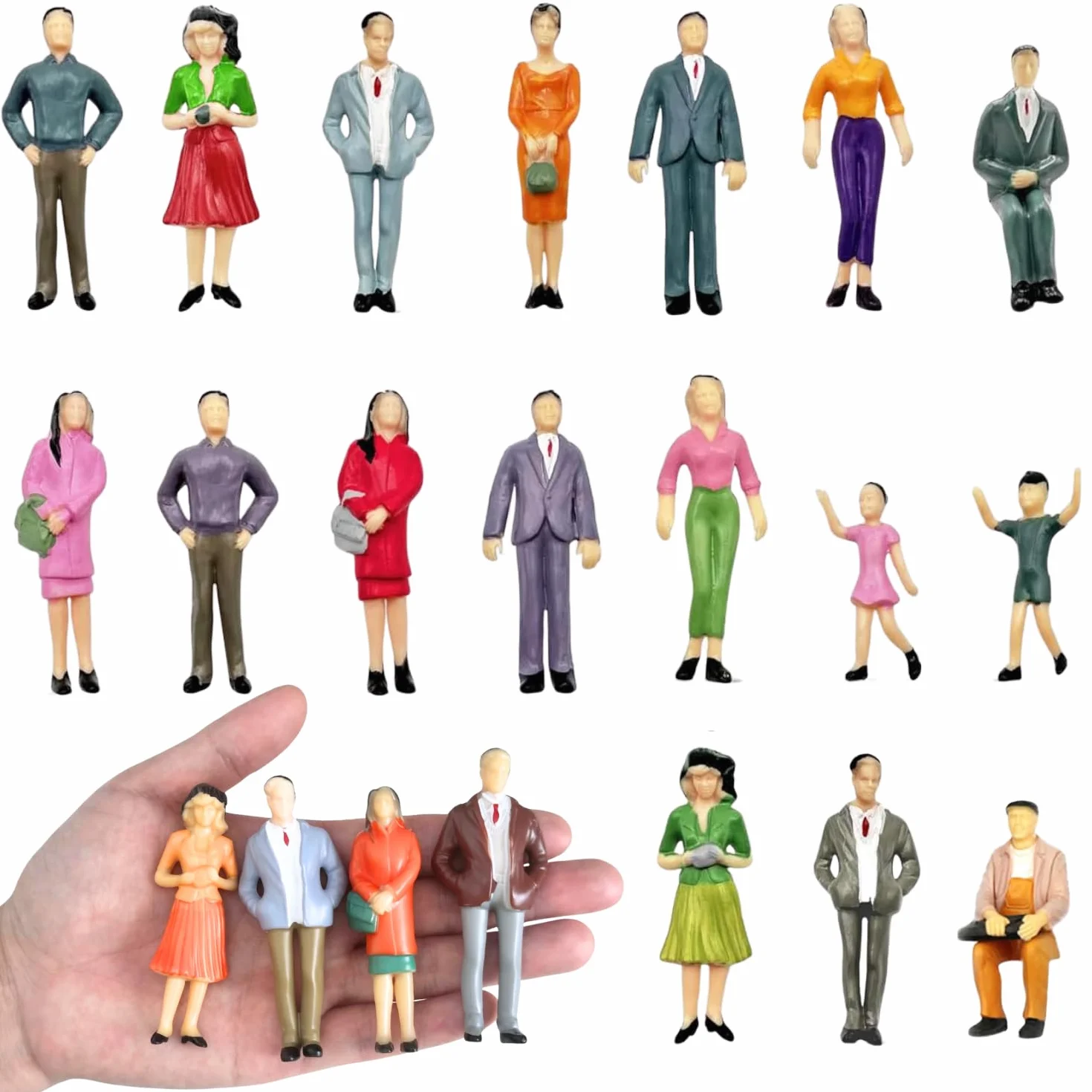 VICDUEKG 14 Pezzi Miniatura Figure in Pose Varie Figure Dipinte per Modellismo Scala 1:25 Persone in Piedi e Sedute Figure in Miniatura per Modello di Architettura Piccole Persone in Miniatura