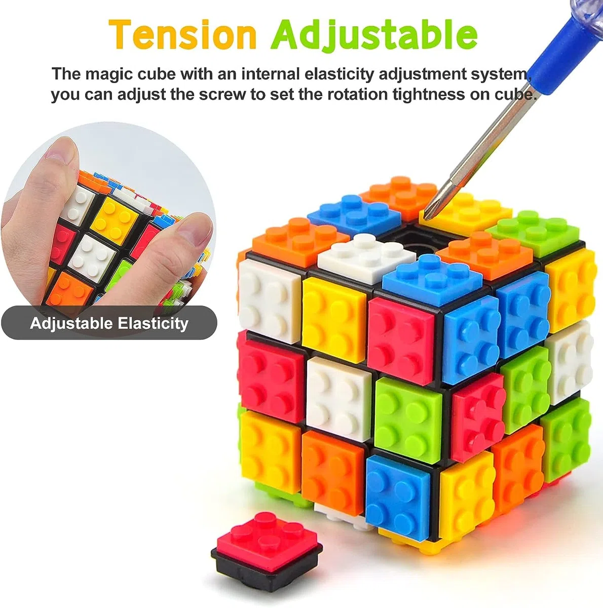 Speed Magic Cube 3x3,Cubo Magico di Velocità, Build-on Brick Twist Brain Teaser Puzzle Cube con Mattoncin,2-in-1 Classico Giocattolo Cubo per Bambini e Adulti, Nero