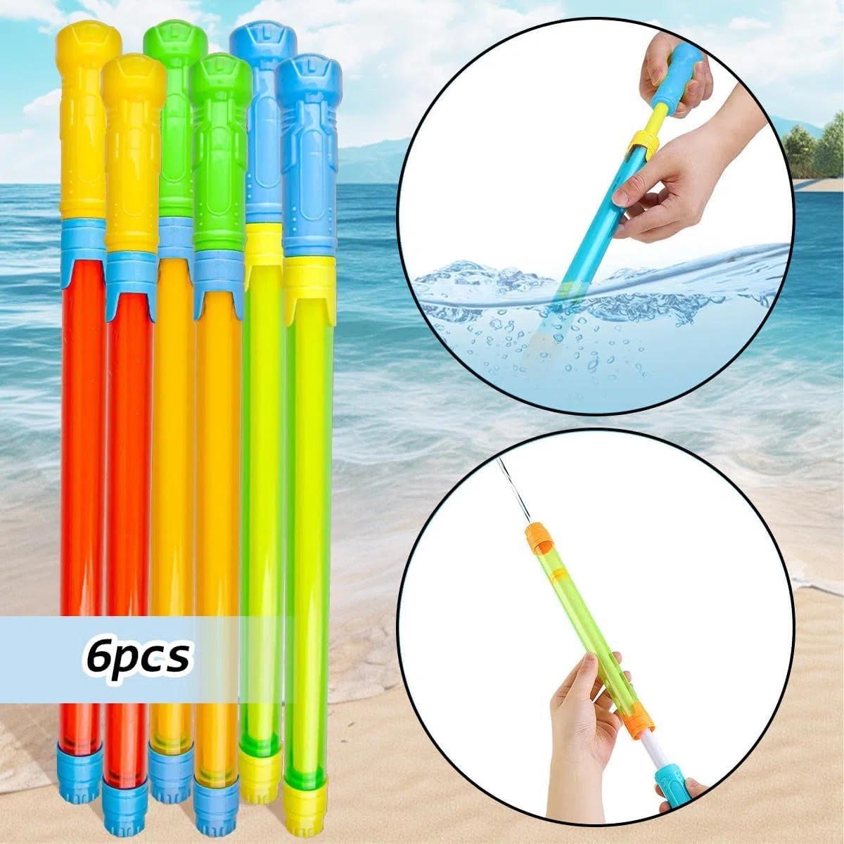 6 Pezzi Pistola Ad Acqua,42-70cm Pistole Ad Acqua Piccole Portata 6-7 metri,Giocattolo da Spiaggia per L'estate Applicabile a Festa in Piscina,Spiaggia,Giardino (3 Colori)