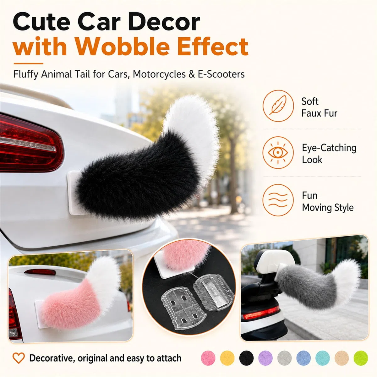 Generico Remote Control Electric Car Tail, Fluffy Remote Control Tail, Wagging Tail for Car, Self Adhesive Plush Moving Tail with Remote, Cute Furry Accessory for Cars Trucks Motorcycle (L)