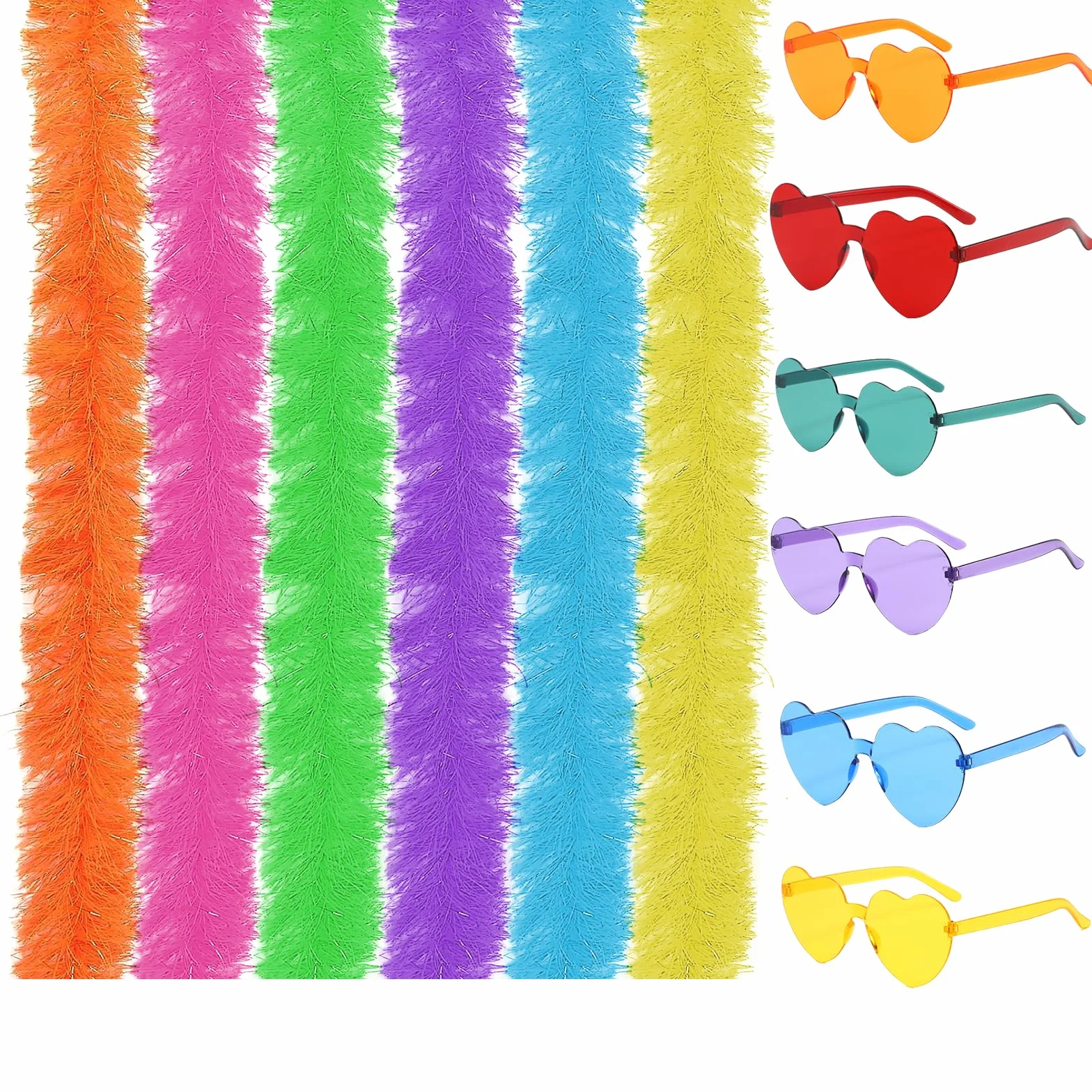 6 pezzi da 6,6 ft con coperchio pieghevole colorato Boas 6 pezzi occhiali da sole senza montatura Boa piume boa costume per cosplay, Halloween (12 pezzi)