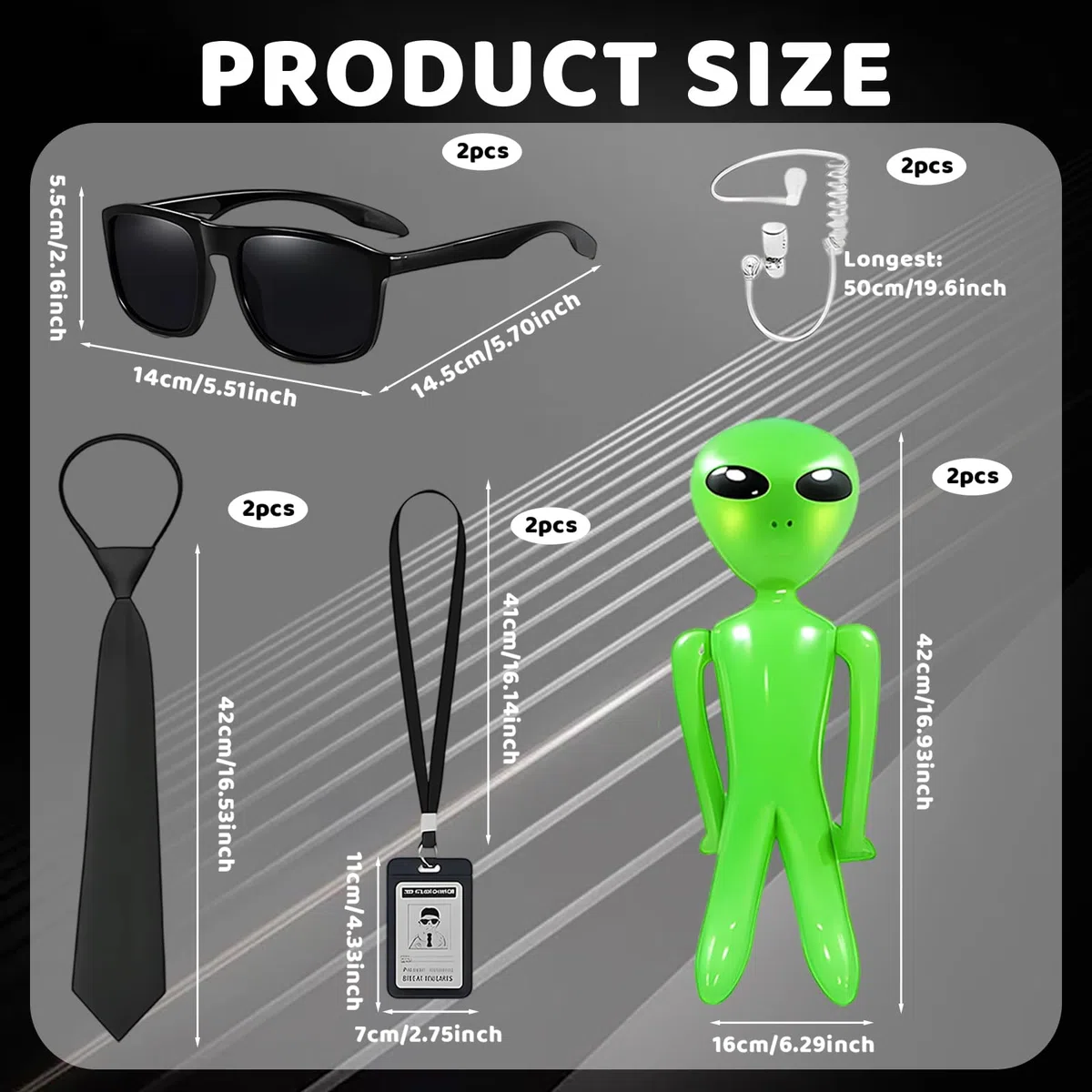 Costume da uomo in nero, costume di Halloween, 10 pezzi agenti, set di accessori per costume con occhiali da sole walkie-talkie, cravatta, badge e striscioni, costume di sicurezza per carnevale