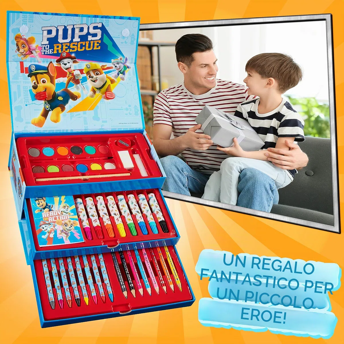 Paw Patrol Valigetta Colori per Bambini con Pastelli a Cera e Matite Colorate (Blu Navy)