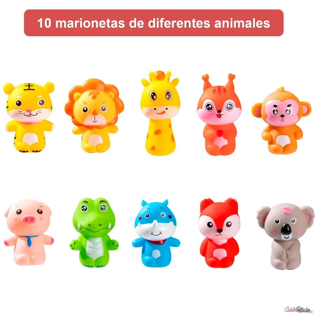 CABLEPELADO - Pupetti da dito per animali (confezione da 10 pezzi) | Burattini in gomma morbida per bambini | Giocattolo educativo per dita Puppets | Ideale per storie e teatro per bambini