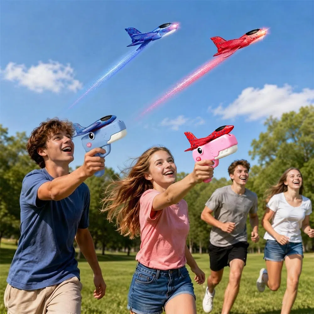 2 Pezzi Aereo Polistirolo per Bambini, Aeroplano Giocattolo, Alianti in Polistirolo con Pistola Catapulta, Dinosauro Generico, Giochi all'Aperto Ragazzo Ragazza 3 4 5 6 7 8 9 Anni
