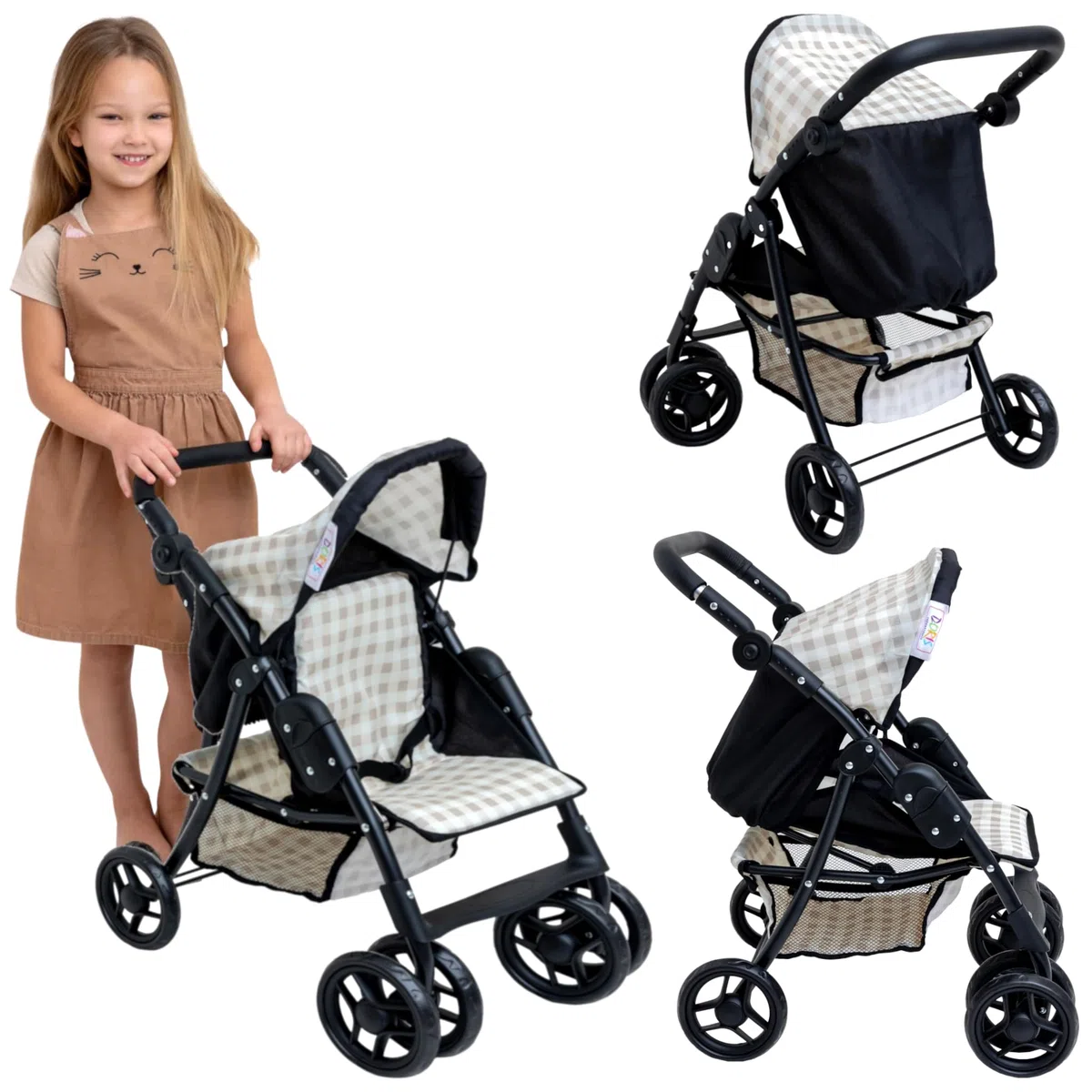 Doris - Passeggino per bambole Passeggino - Passeggino per bambole - Ruote girevoli, maniglia regolabile, cabina pieghevole, leggero e stabile, regalo perfetto per una bambina