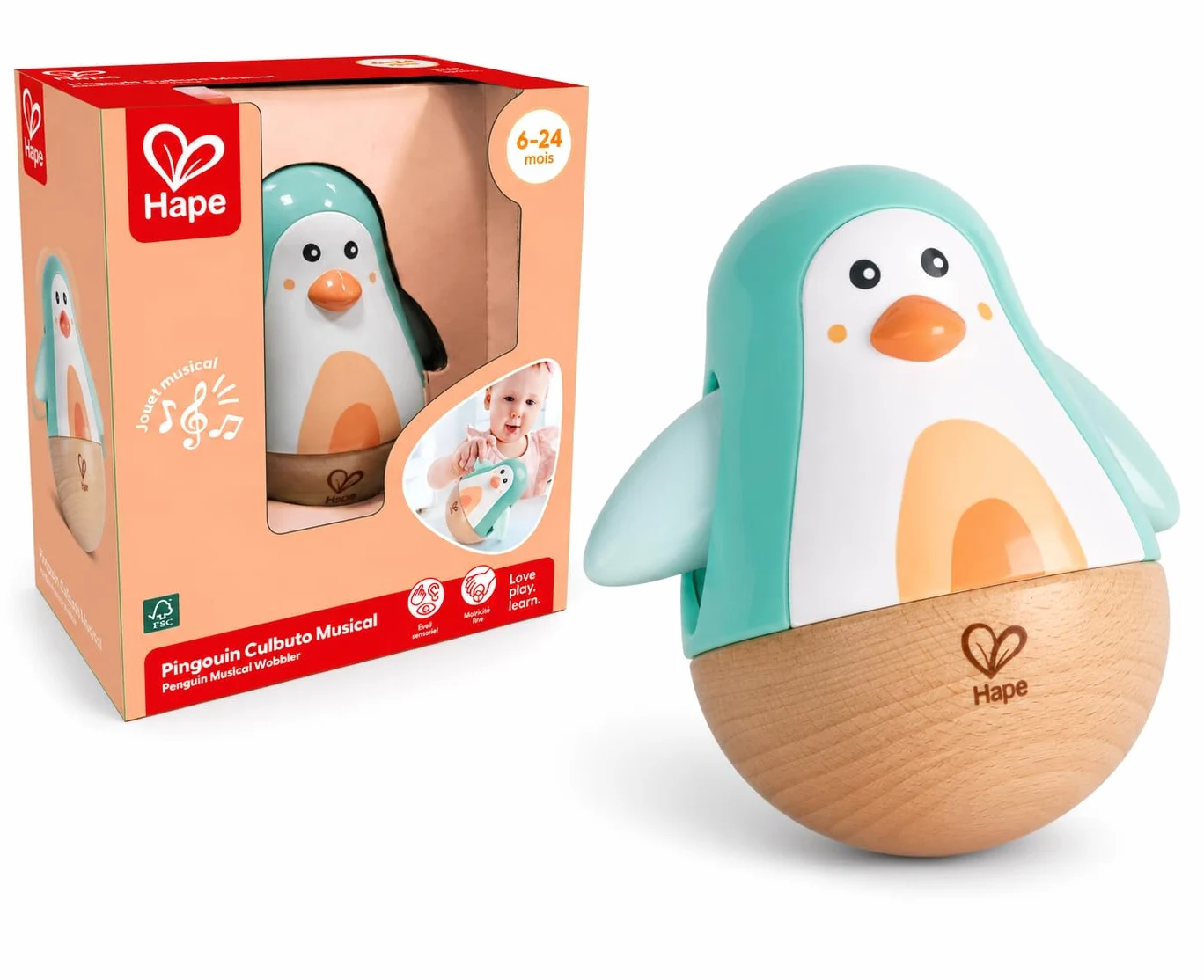 Hape Pinguino Culbuto in Legno - Turchese