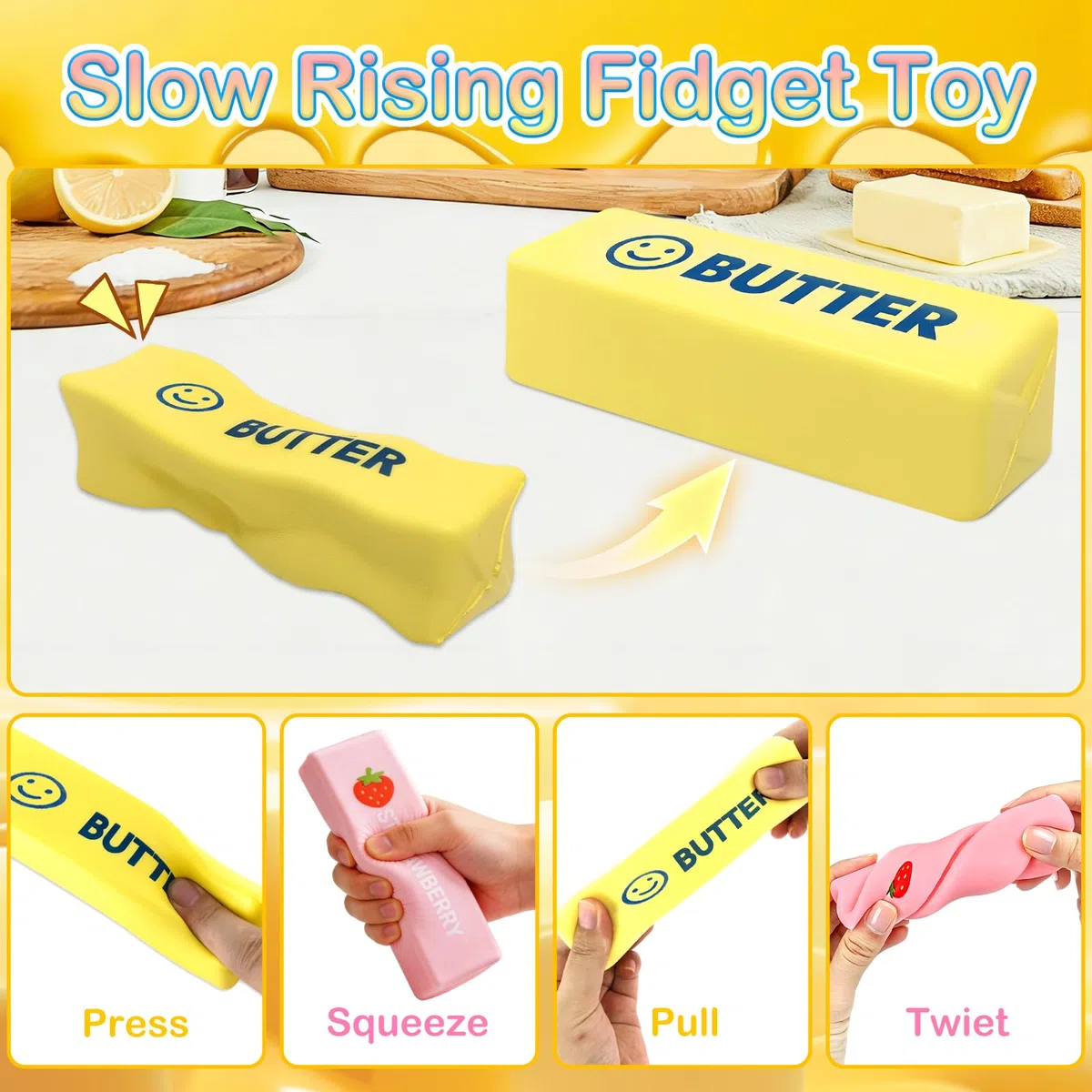 4 Pezzi Dumpling Squishy + Butter Squishy Set, Giocattolo Sensoriale con Contenitore per Il Vapore, Giocattolo Antistress per Alleviare adatto Bambini, Adulti, Ufficio, Casa