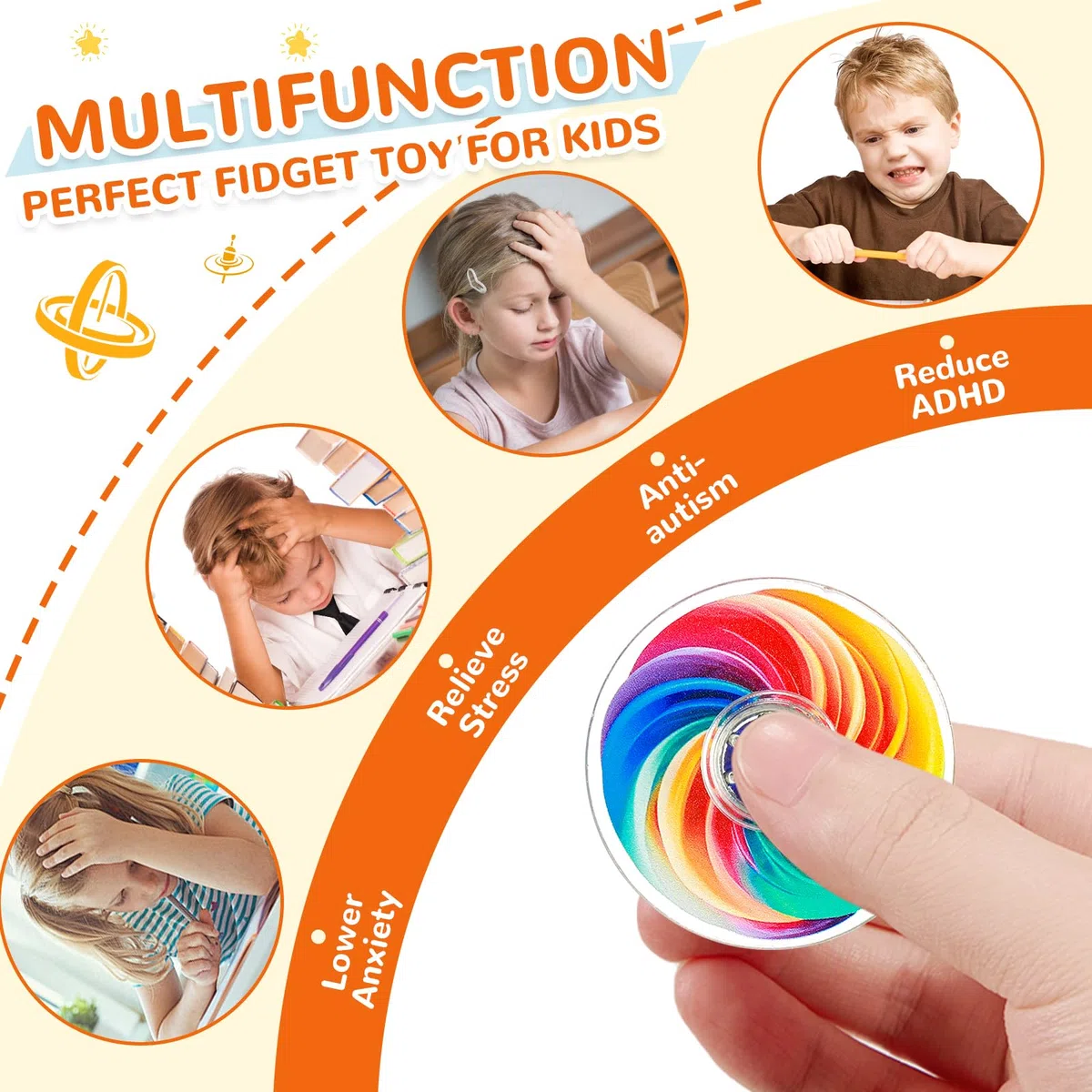 SCIONE Confezione da 24 Fidget Spinner per Bambini – Mini Trottoline Colorate, Giocattoli Sensoriali Arcobaleno, Ideali per Feste, Regali di Compleanno, Premi per la Classe (4 cm)