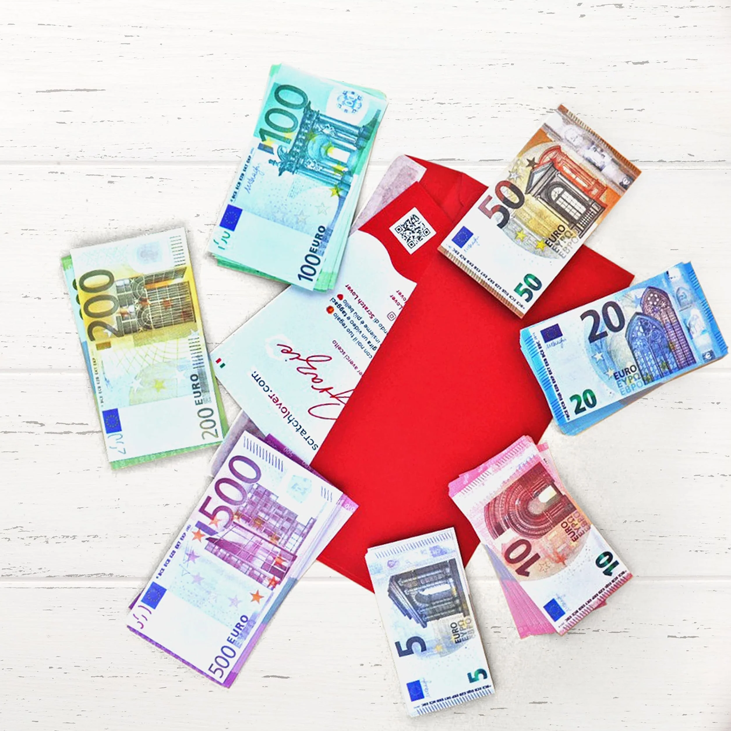 Scratch Cash Bundle 175 Dimensioni Ridotte al 75%, Banconote Finte 25 x 5, 10, 20, 50, 100, 200, 500 Euro, Fac-Simile Euro