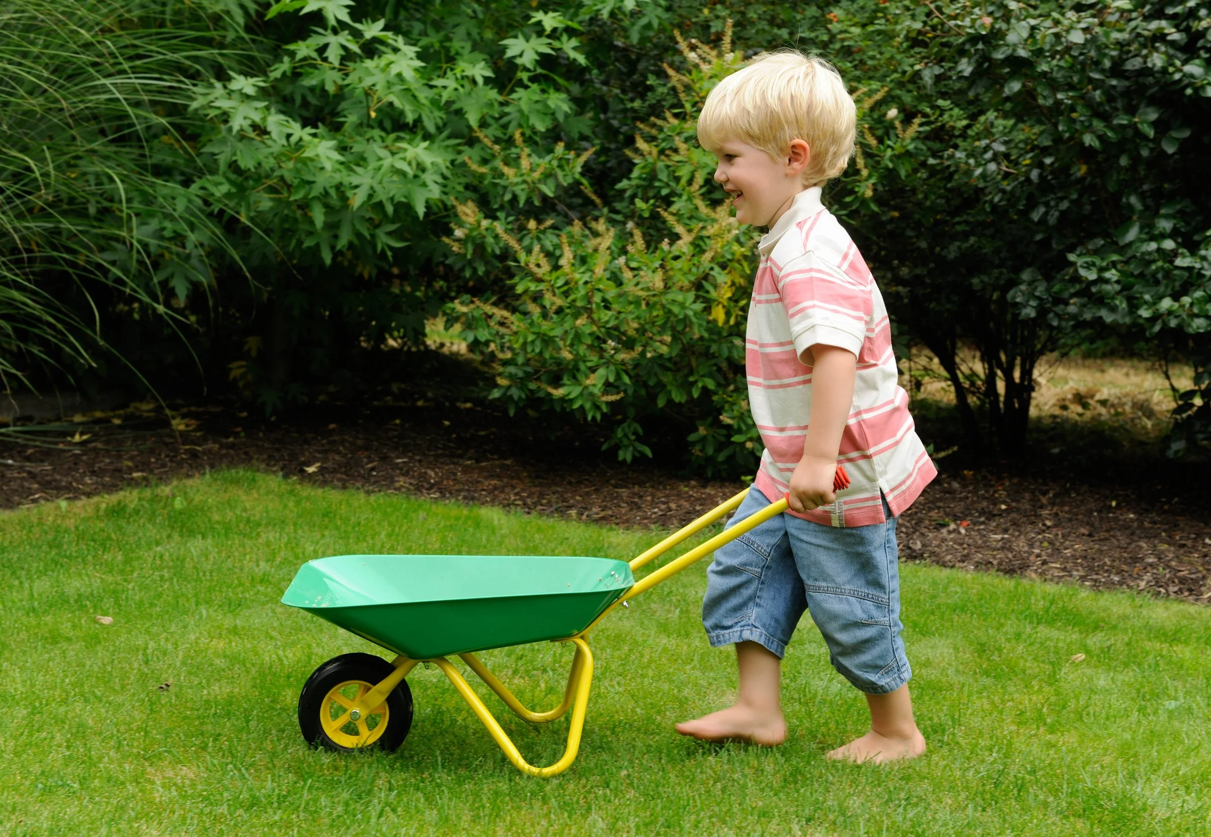 Peterkin The Toy Company 13387 Outdoor - Carriola Giocattolo in Metallo, Colore: Verde/Giallo