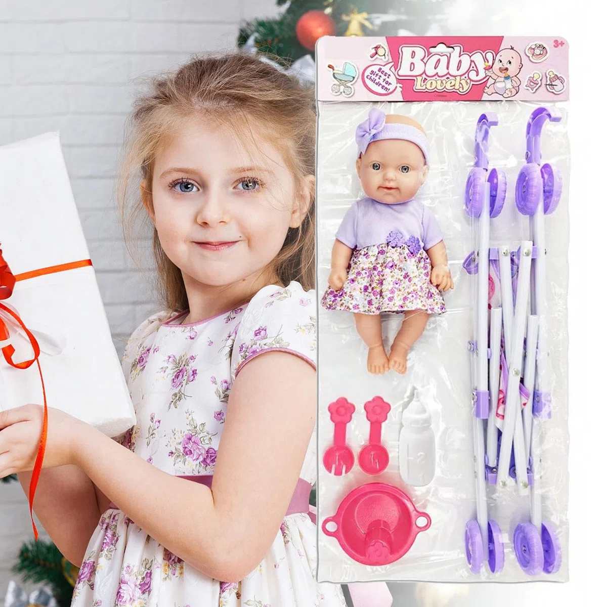 Passeggino – Gioco Realistico, Set Bambola 10 Pollice Giocattolo Imitazione Bambino | Kit s per Ragazza Ragazzo 3+ Anni Gioco Ruolo