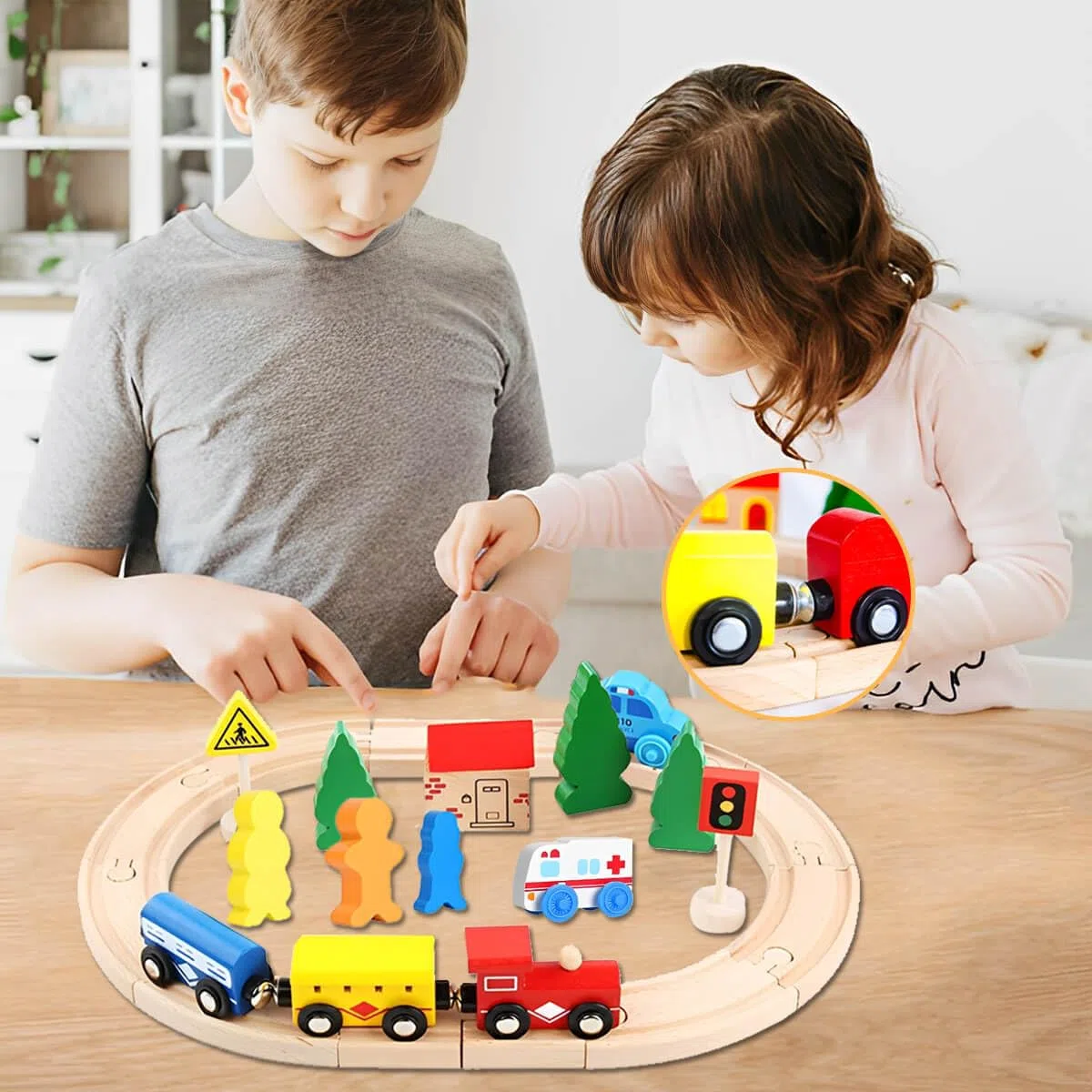 LiRiQi Pista Treno in Legno, 33 pezzi Giocattolo per ferrovia in legno per bambini, Pista Macchinine giochi, Pista Trenino Legno Creativo, Giocattolo Educativo Rgali per ragazze ragazzi 3 4 5 6 anni