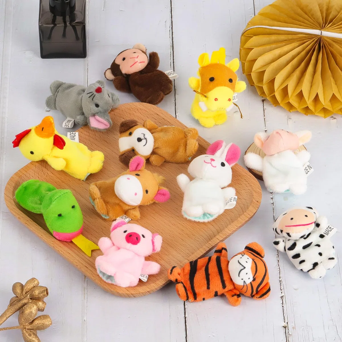 Marionette da Dito con Animali, 12 Pezzi, Velluto e Cotone, Per Bambini