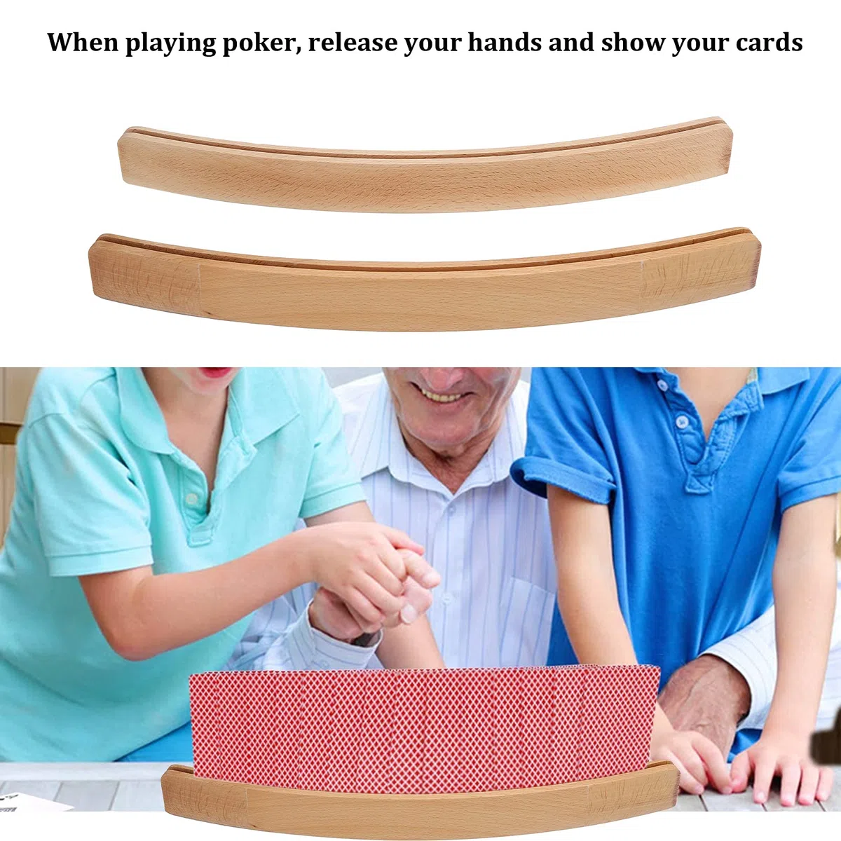 Fyearfly Supporto per carte da gioco curvo in legno, Supporto per mani libere in legno, porta carte da poker da 2 pezzi | da gioco per pinnacolo, poker, bambini, adulti, anziani, organizer per car