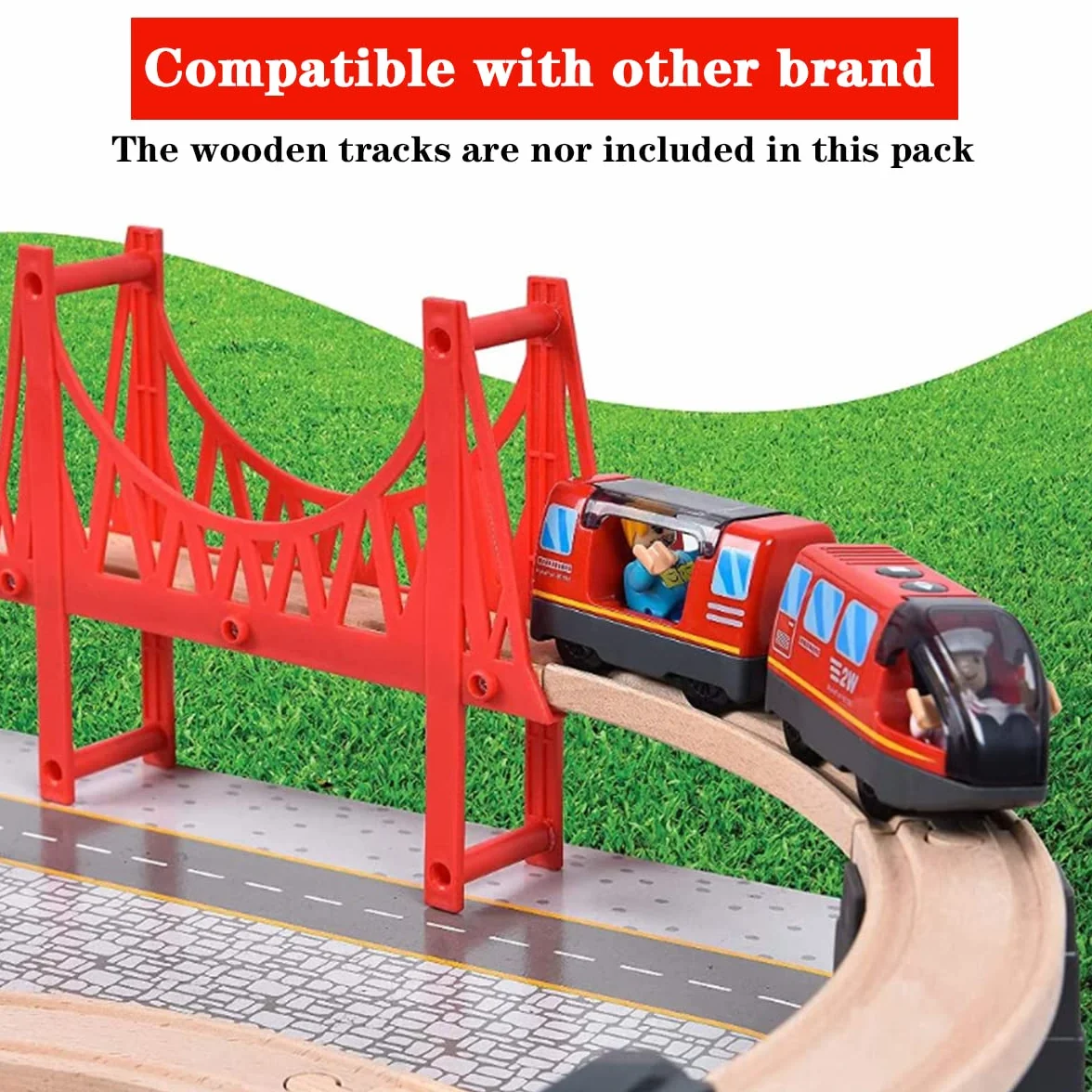 LiRiQi Electric Train Toy, Battery Operated Action Locomotive Train, Toddler Educational Toy Car, Powerful Motor Train Set Compatible with Thomas, Brio, Red