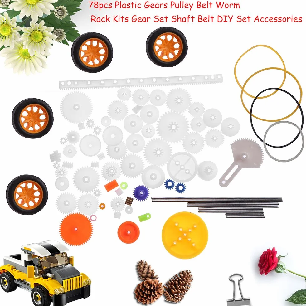 Walfront Set di ruote per alberi in plastica con ingranaggi 78 pezzi Ingranaggio a vite senza fine Robot Parti di automobili Kit