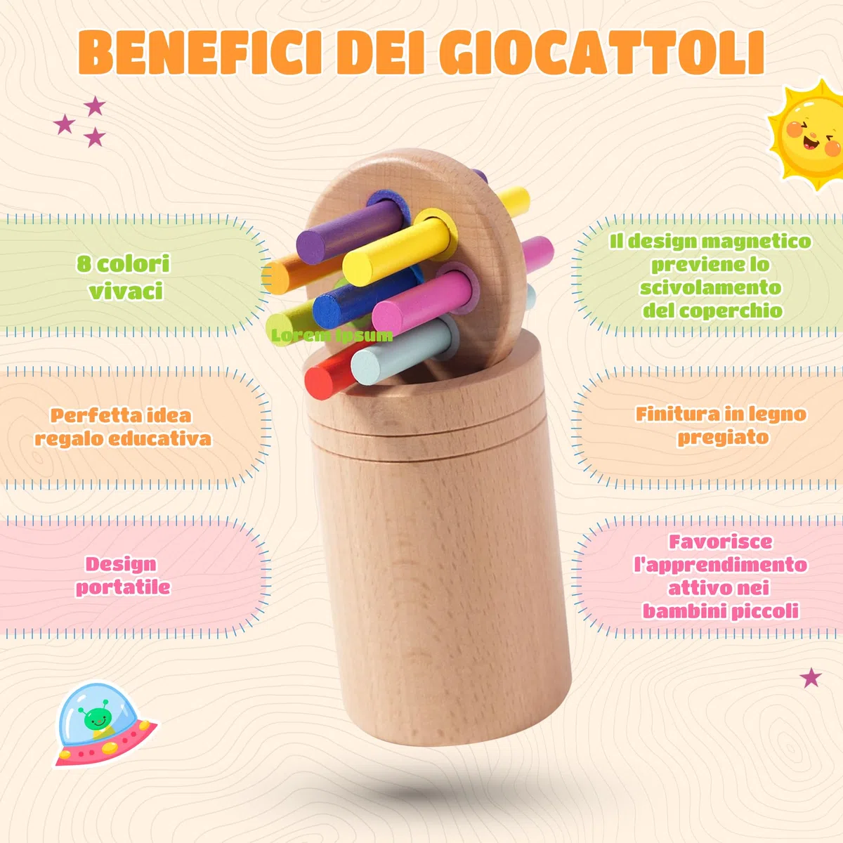 YAANI Montessori - Bacchette per assortimento Montessori, Giocattoli per bambini 6 mesi - 3 anni