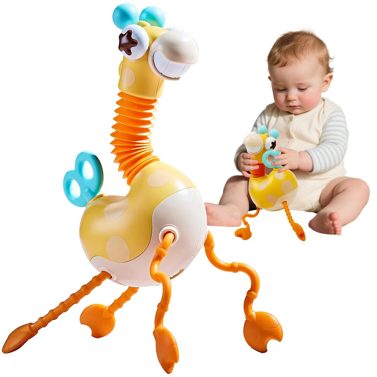 Giocattolo Montessori per Bambini 18 Mesi+, Giocattolo Sensoriale per Neonati Giraffa da Trascinare Gioco Educativo Regalo Didattico per Bambini e Bambine 1 Anno