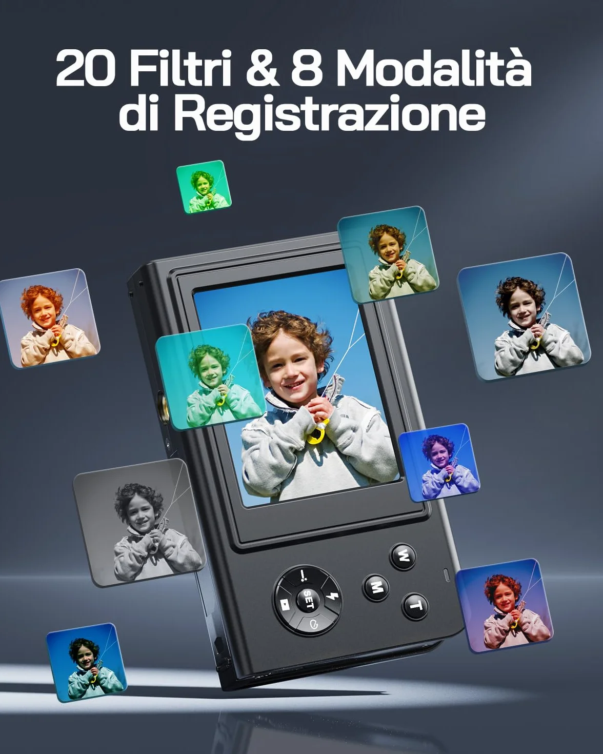WOLFANG Fotocamera digitale, fotocamera per bambini da 2,7K, fotocamera compatta da 50MP, videocamera con zoom digitale 16x, zoom e scatto automatico, regalo per ragazzi